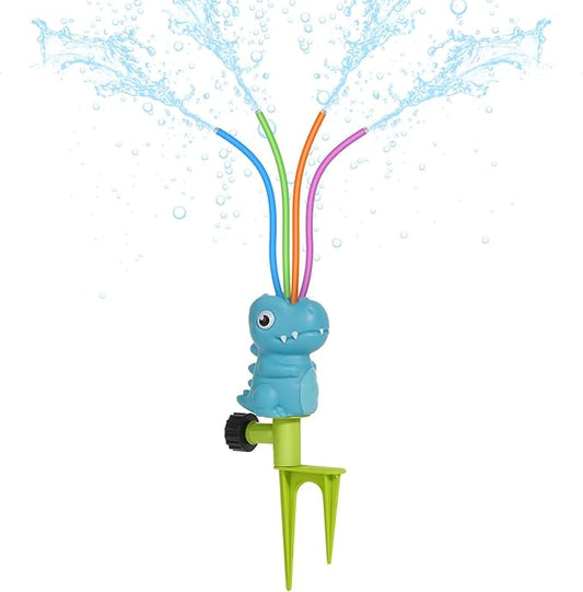 MoKo Water Sprinkler for Kids, Dinosaur Toddler Outdoor Toys with 4 Wiggle Tubes and Hose Clamp, Outdoor Play Toys Spray Up to 8ft, Summer Water Toys Sprinklers for Yard Lawn Garden Game, 1 Pack, Blue