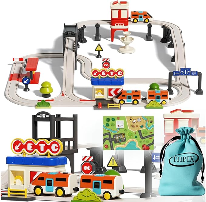 57 pcs High-Speed Train Set for Urban Rail Adventure, Magnetic Connection Train for Boys & Girls, Train Track for 3-7 Years Old Toddlers & Kids, Railway Set Christmas Toys for Kids
