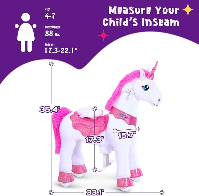 PonyCycle Ride on Unicorn Toys for Girls Katy Perry Pony Riding Pink Unicorn Rocking Horse (with Brake/ 35.4" Height/Size 4 for Age 4-7) Ride-on Animals Plush Pony Toys Birthday Gifts E412