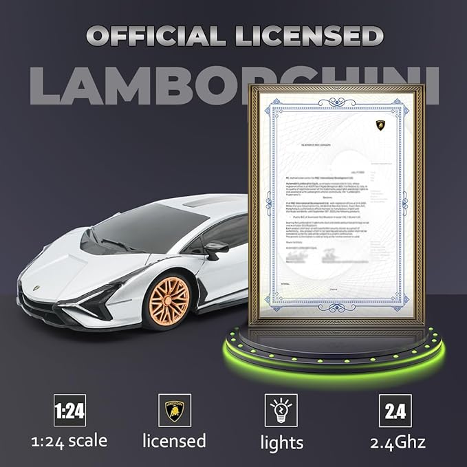 QUN XING Remote Control Car 1:24 Officially Licensed 2.4GHZ Rc Cars Lambo Sport Racing Toy Car for Kids Boys 4-7 Years Birthday Gift,Silver