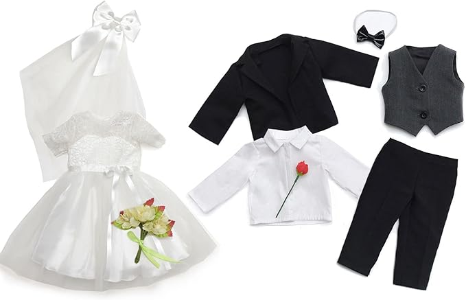 Doll Clothes Accesories First Communion Wedding Dress and Suit Set for American 18 inch Doll Boy and Girl