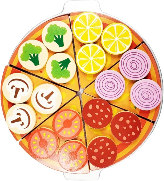 TEKOR Toys Toy Pizza Oven Set | Pizza Oven | Pizza Cutter | Server | 6 Slices | 18 toppings | Salt & Pepper Shaker | Menu | Money | Children Kids Apron & Chef Hat| Using Imagination and Endless Fun