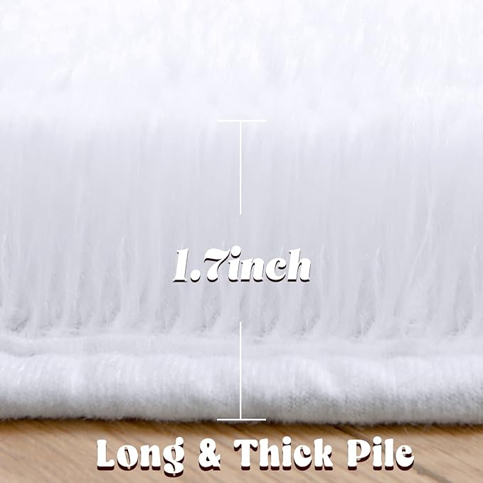 junovo Round Rug 6x6 Feet Fluffy Soft Area Rugs for Kids Girls Room Princess Castle Plush Shaggy Carpet Cute Circle Nursery Rug for Kids Teen's Bedroom Home Decor Large Circular Carpet, White