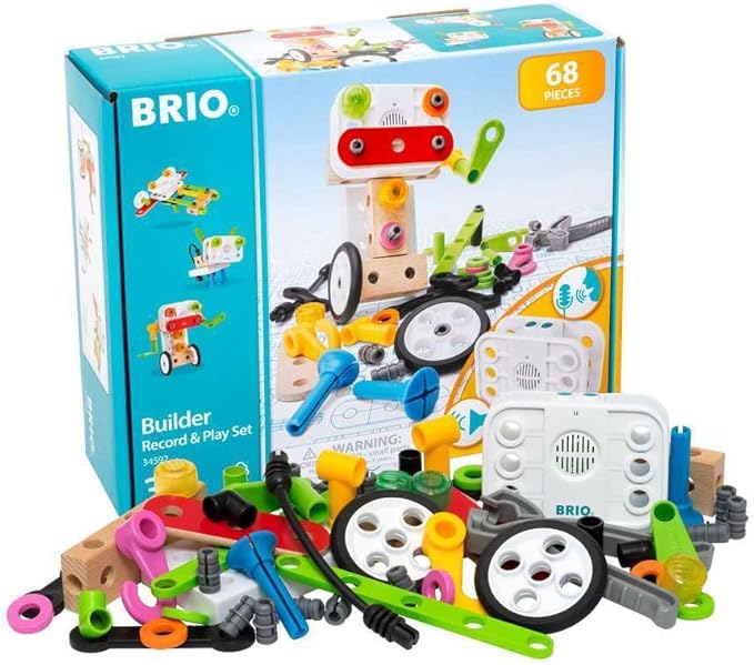 BRIO Builder 34592 - Builder Record and Play Set - 67-Piece Construction Set STEM Toy with Wood and Plastic Pieces and a Sound Recorder for Kids Age 3 and Up