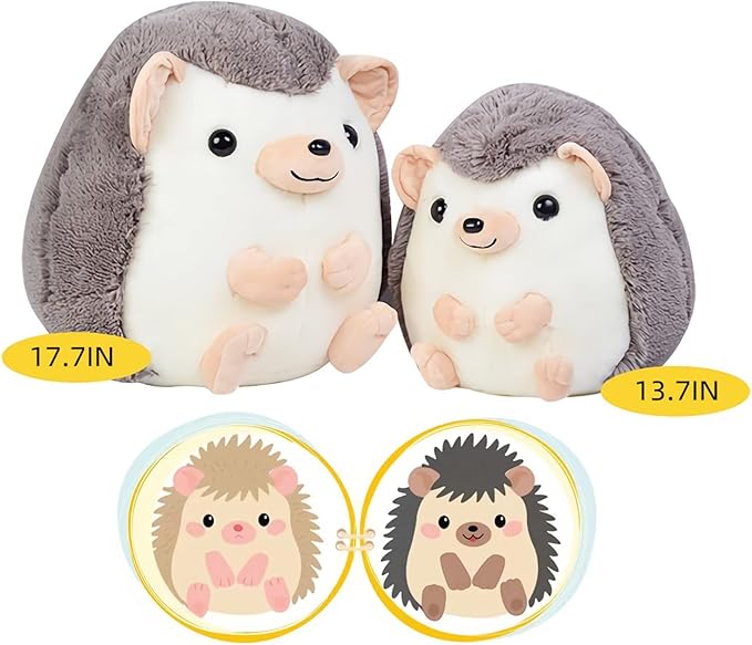 Hedgehog Stuffed Animal Plush Toy - 17.7'' Soft Gray Hedgehog Plush, Cute Stuffed Animal for Girls, Adorable Chubby Plush Doll Gift for Kids and Adults
