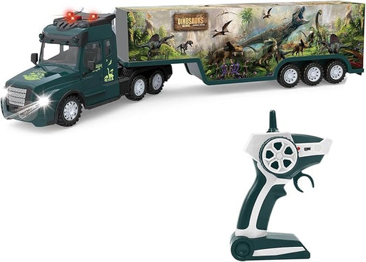 RC Semi Truck with Trailer, 2.4Ghz RC Semi-Trailer Engineering Tractor w/Sound and Colorful Lights, Remote Control Flatbed Truck Toys, RC Construction Vehicles Toy for Boys