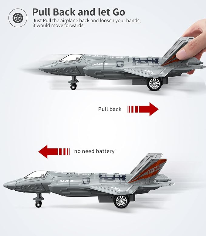 Geyiie Plane Toys for Kids, Diecast Airplane Toys Military Fighter Jet Toys with Led Light, Stealth Bomber Toy Aircraft Flying Toys for Boys Girls Party Favor Gifts, Outdoor Indoor, 2 Pack