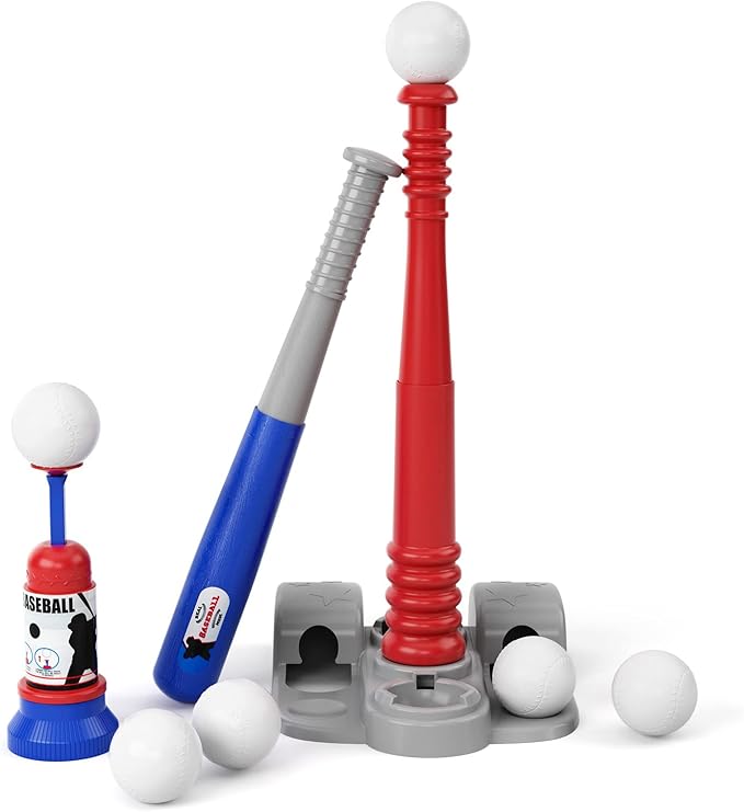 TEMI Baseball Tee, T Ball Set for Toddlers, Includes 6 Balls, Teeball Batting Tee,Pitching Machine, Outdoor Sport Toy Games for Boys & Girls, Kids Ages 3-12 Years