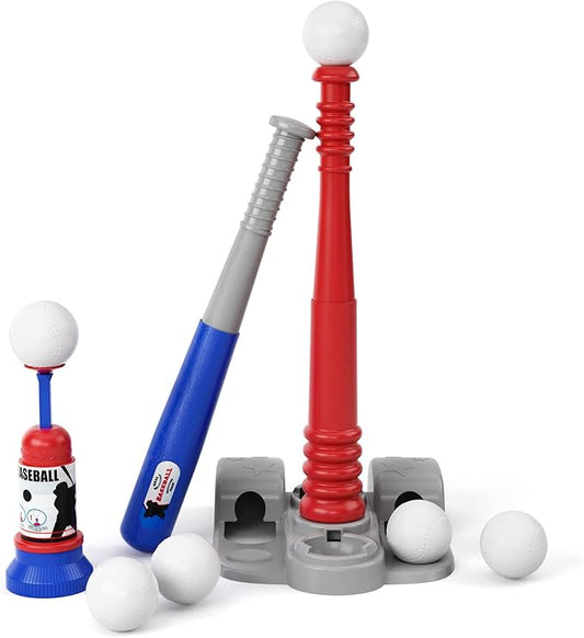 TEMI Baseball Tee, T Ball Set for Toddlers, Includes 6 Balls, Teeball Batting Tee,Pitching Machine, Outdoor Sport Toy Games for Boys & Girls, Kids Ages 3-12 Years