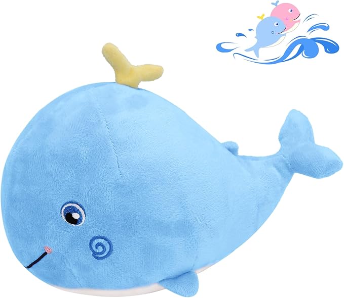 MUPI Squirting Whale Stuffed Animals Plush Pillow Cute Soft Cotton Plushies Pillows Kawaii Whale Toy Decor Gifts for Kids Boys Girls Adults (Blue, 10 Inch