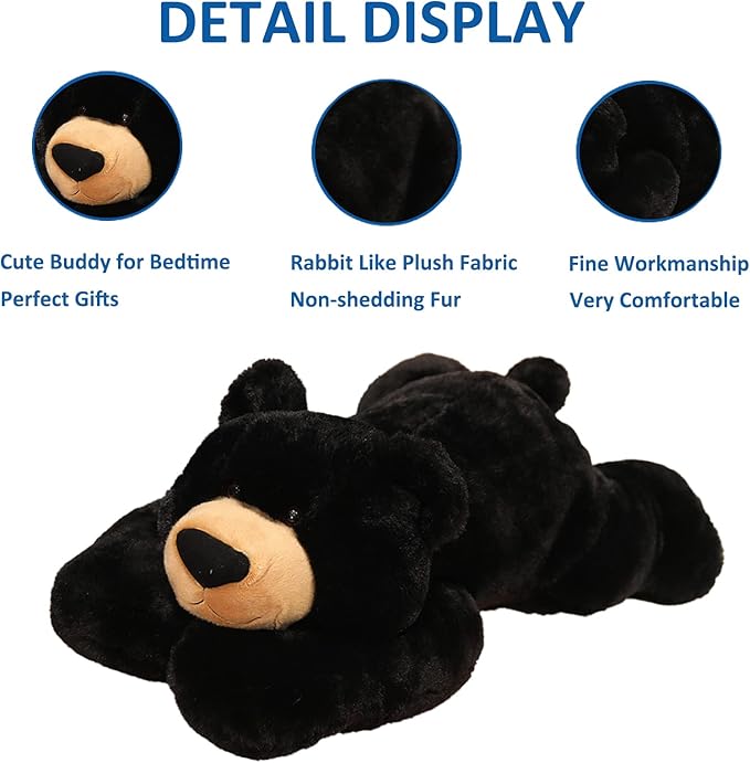 Weighted Stuffed Animals, 29.5in 6.2lbs Weighted Bear Stuffed Animal Toy Cute Black Bear Plush Pillow for Adults Boys Girls