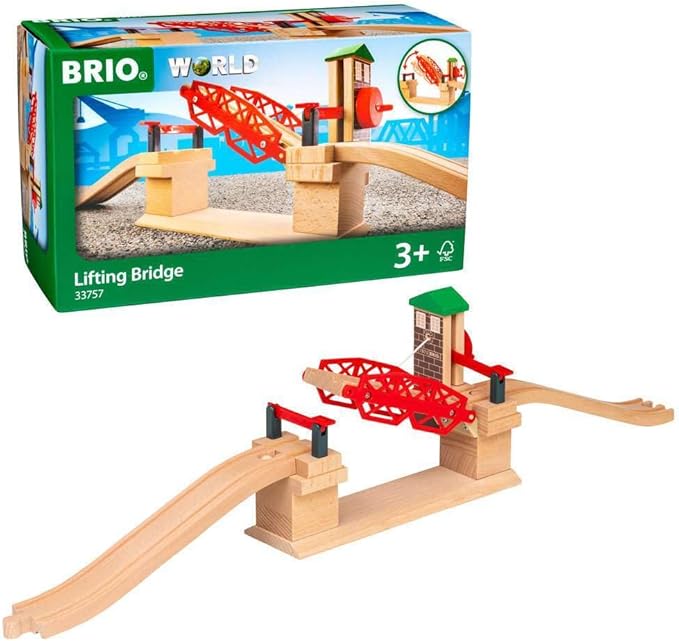 BRIO 33757 Lifting Bridge - Engaging Toy Train Accessory | Includes Wooden Track | Ideal for Kids Age 3 and Up | FSC Certified Wood - Red