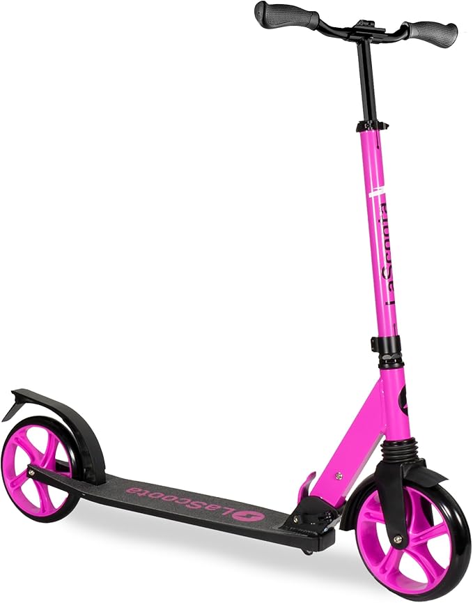 LaScoota Kick Scooter for Kids Ages 6+, Teens & Adults, Large 8" Sturdy Urethane Wheels. Adjustable Handlebar, Lightweight, Foldable, 220lbs Max Load
