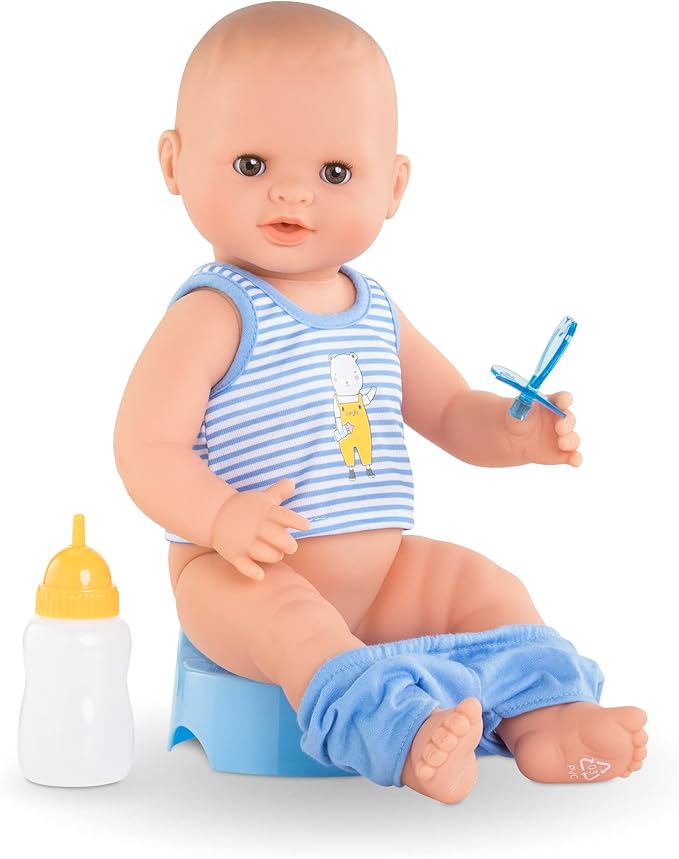 Corolle Drink and Wet Bath Baby Paul - 14” Boy Baby Doll with 3 Accessories - Bottle, Potty, and Pacifier - Really Drinks and Goes Potty, for Kids Ages 2 Years and up