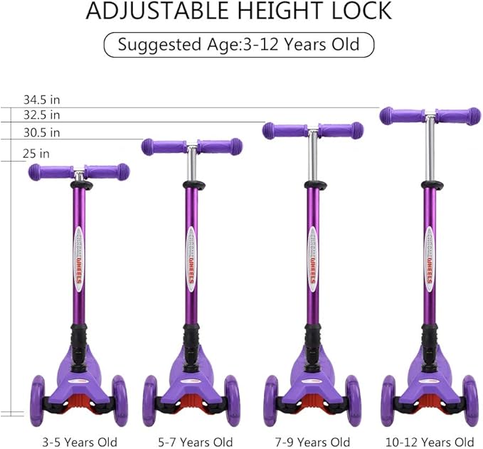 ChromeWheels Scooters for Kids, Deluxe Kick Scooter Foldable 4 Adjustable Height 132lbs Weight Limit 3 Wheel, Lean to Steer LED Light Up Wheels, Best Gifts for Girls Boys Age 3-12 Year Old