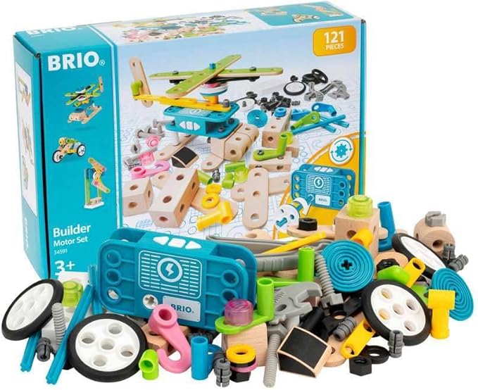BRIO Builder 34591 - Builder Motor Set - 120 Piece Construction Set STEM Toy with Wood and Plastic Pieces and a Motor for Kids Age 3 and Up