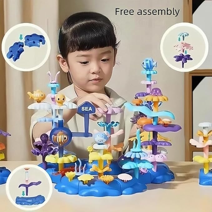 Ocean Underwater World Coral Toy, Large Ocean Blocks for Age 3-6, Coral Garden Building, Realistic Sea Animal Toys STEM Toy for Toddler Activities Ages 3 4 5 6 Easter Birthday Gifts (76PCS)