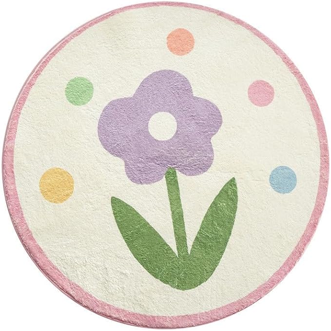 Poowe Round Kids Playroom Rug - Soft Alphabet Nursery Rug for Bedroom - Playtime Collection, Learning & Game Carpet for Classroom, Best Shower Gift for Infant Toddlers (Round 31.5", Purple Flower)