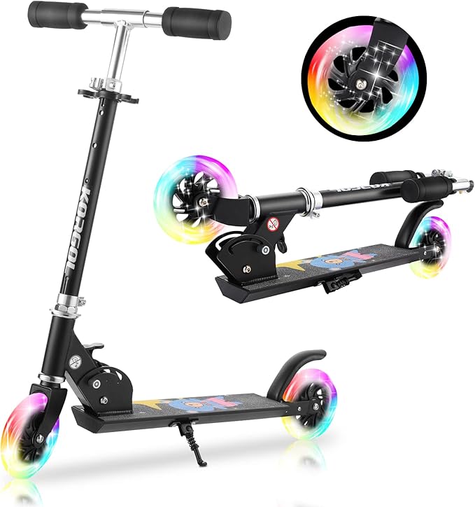 Scooter for Kids Ages 3-12 - Kids Kick Scooters with Led Light Up Wheels & 3 Levels Adjustable Handlebar, Lightweight Foldable 2 Wheel Girly Pink Scooter Christmas Birthday for Girls Boys.