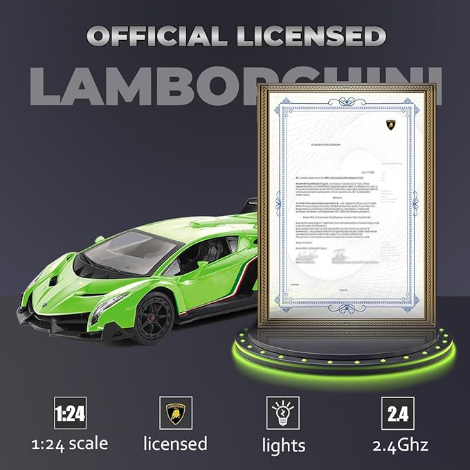 QUN XING Remote Control RC CAR Racing Cars Lambo Officially Licensed 1:24 Toy RC Cars Model Vehicle for Boys 5,6,7,8 Years Old, Green