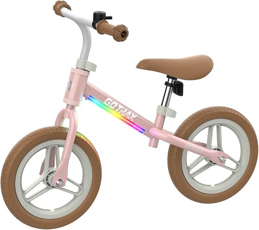 Gotrax KS12 Balance Bike for 2-5, 12" Toddlers Push Bike with LED Light, Adjustable Soft Seat & Handlebar, Flat-Free Tires & Easy Assembly Kids Bicycle, Lightweight & No Pedal, Gift for Boys Girls