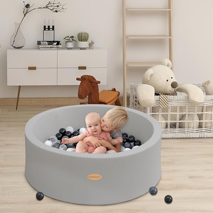 Baby Ball Pit 35.4" Soft Round Memory Foam Ball Pits NOT Included Balls Indoor Outdoor Playpen for Babies Toddlers Kids Great Gift for Girls Boys, Gray