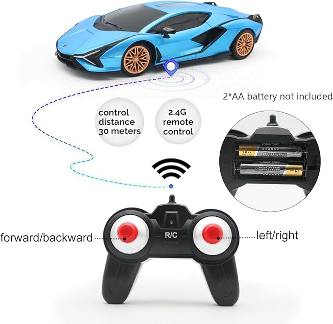 QUN XING Remote Control Car 1:24 Officially Licensed 2.4GHZ Rc Cars Lambo Sport Racing Toy Car for Kids Boys 4-7 Years Birthday Gift, Blue