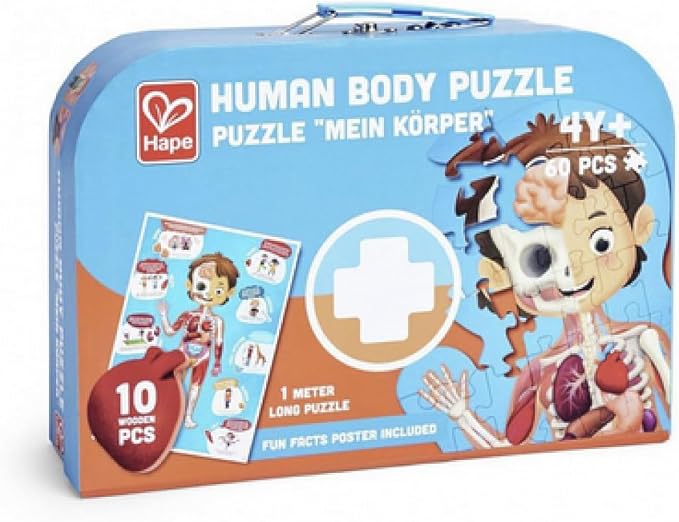 Hape Human Body Puzzle | 60 Oversized Pieces Educational Anatomy Jigsaw, Wooden Organs, for Children 4+ Years