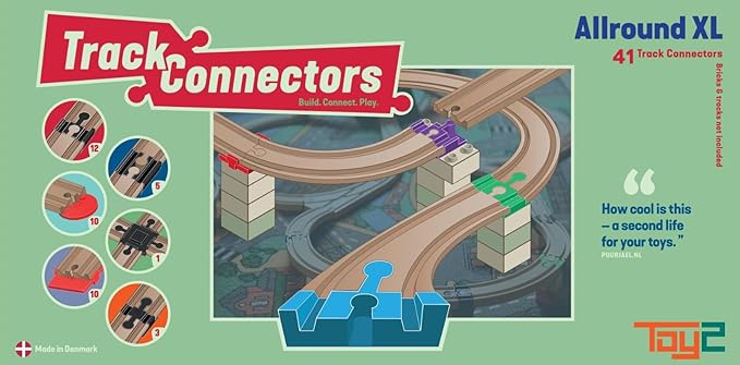 TOY2 Plastic Track Connectors for Wooden Train Set - 41 Compatible Train Connectors for Duplo & Brio Train Set Track Connectors Spare Parts for Wooden Train Track Set - Allround XL