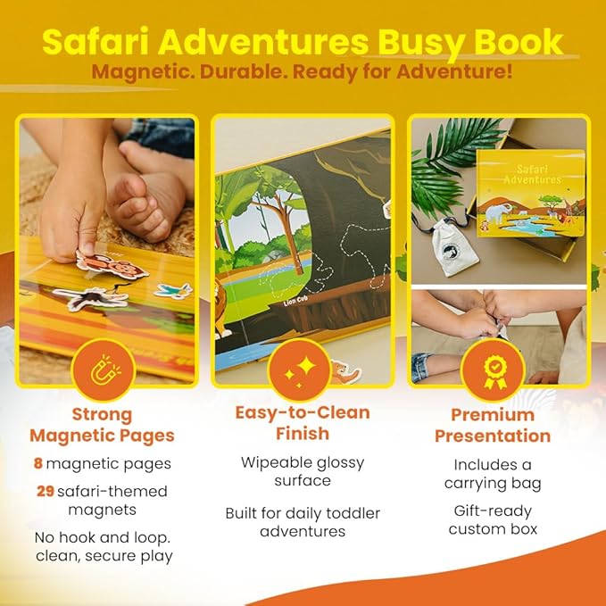 Motessory Preschool Busy Book – Farm Adventures Busy Book for Toddlers 3-5 Years Old with 8 Magnetic Pages and Figurines – Educational Toddler Montessori Toys for Home, Kindergarten, Travel