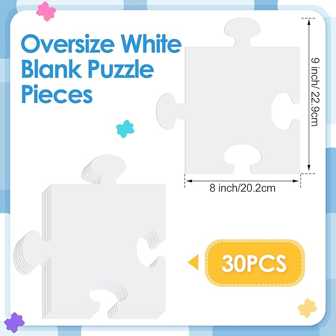 Sonwyoung 30 Pcs Large White Blank Cardboard Puzzles to Draw on 8 x 9 Inch Make Your Own Jigsaw Puzzle Pieces Giant Double Puzzle Blank White Papers for Kids Adult DIY Arts and Crafts Projects