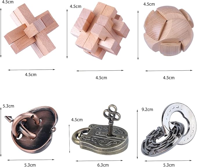 Brain Teaser Puzzle for Adults Puzzles Metal Hole Lock Adult Educational Toy Jigsaw IQ Puzzle（6 Pack） (Silver)