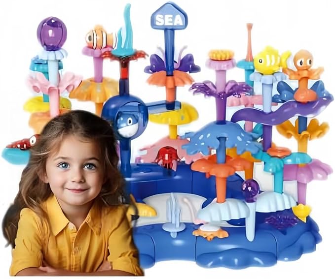 Ocean Underwater World Coral Toy, Large Ocean Blocks for Age 3-6, Coral Garden Building, Realistic Sea Animal Toys STEM Toy for Toddler Activities Ages 3 4 5 6 Easter Birthday Gifts (76PCS)