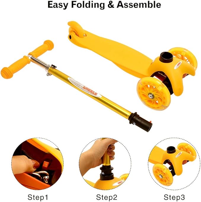 ChromeWheels Scooter for Kids, Deluxe 3 Wheel Scooter for Toddlers 4 Adjustable Height Glider with Kick Scooters, Lean to Steer with LED Flashing Light for Ages 3-6 Girls Boys