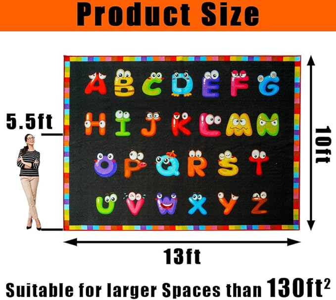 13'x7'7'' ABC Classroom Rug Black, Preschool Rugs for Classroom, Large Daycare Rugs for School, Carpets for Kids Classroom Rugs Elementary