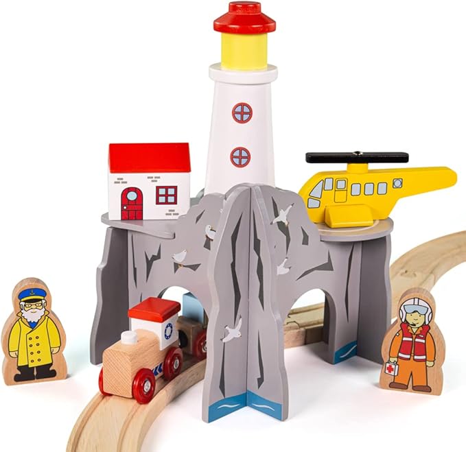 Bigjigs Rail, Lighthouse 4-Way Tunnel, Wooden Toys, Bigjigs Train Accessories, Train Tunnel, Wooden Train Set, Wooden Railway, Wooden Train Track Accessories, Tunnel for Kids