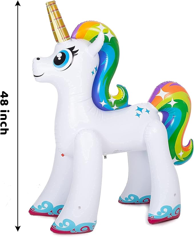 JOYIN 48'' Inflatable Yard Sprinkler with Unicorn Design- Unicorn Sprinkler Yard Water Toys, Outdoor Lawn Sprinkler Toy for Kids and Adults Water Play Games Backyard Pool Party Decorations