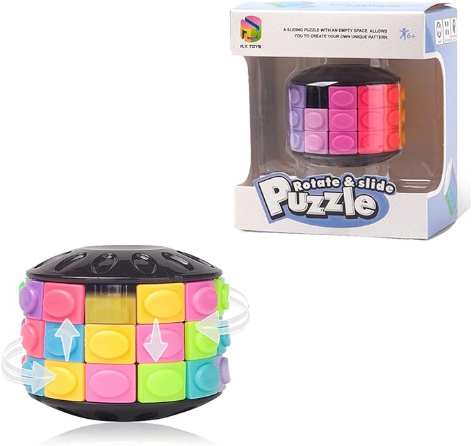 R.Y.TOYS Rotate and Slide Puzzle-Design Patent,Fidget Toys(Restore Order/Create Patterns) 12 Colors,3 Layers-Open Cover for Quick Play,Brain Teaser,Sensory Toys,Birthday Gifts,Easter Basket Stuffers
