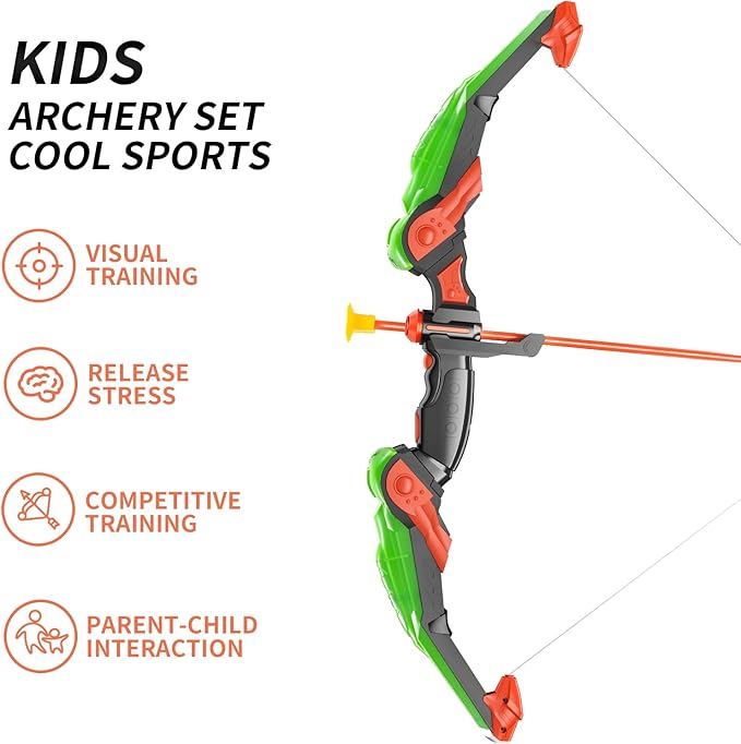 Bow and Arrow Set for Kids - LED Light Up Archery Toy Set - Includes 10 Suction Cup Arrows, Target & Quiver, Indoor & Outdoor Kids Archery Boys Toys