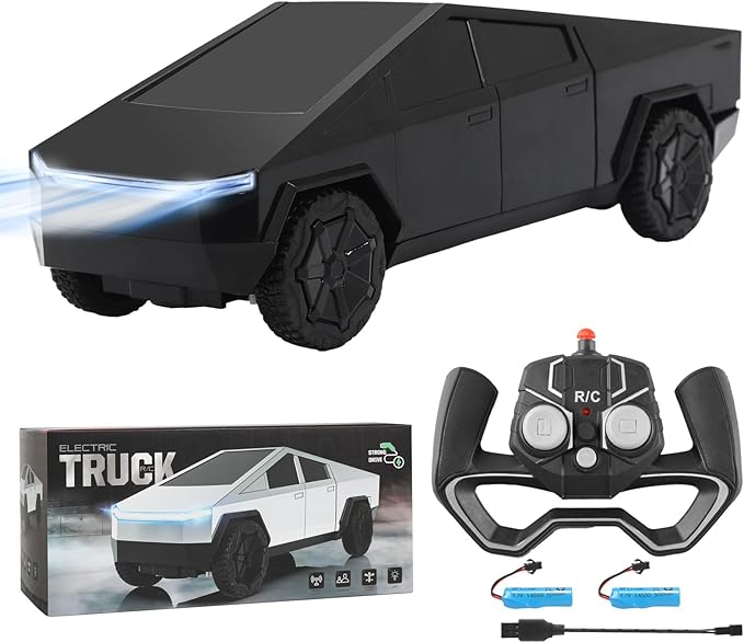 Remote Control Pickup Truck, 1/24 Scale Racing Car Model, Rechargeable Battery & Light and Loadspace, for Adults and Boys (Black)