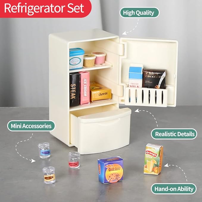 TAKIHON Dollhouse Furniture, Kitchen & Bathroom Toy Set,Fridge Washing Machine Set for Kids,Dollhouse Miniature Accessories,Educational Pretend Play Toys for Toddler,Boys & Girls