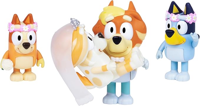 Bluey Figure 4-Pack Wedding Time, Re-Enact Uncle Rad and Frisky's Wedding Day and Bingo Flower Girl Figures