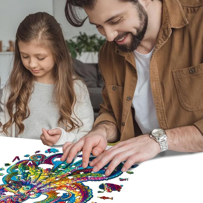 Unique Wooden Jigsaw Puzzles - Agate Octopus, 300 Pcs Medium Size 12.6'' x 12.2'', Luxurious Animal Shaped Wood Puzzle, Beautiful Package, Best Gift for Adults …