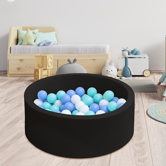 Baby Ball Pit 27.6" Soft Round Memory Foam Ball Pits NOT Included Balls Indoor Outdoor Playpen for Babies Toddlers Kids Great Gift for Girls Boys, Black