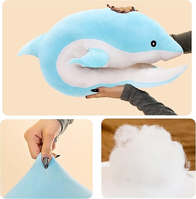 Dolphin Stuffed Animals Plush Pillow Super Soft Sea Animal Plush Toys Dolls for Boys Girls Sleeping Cushion Gift (50cm/19.68in, Blue)