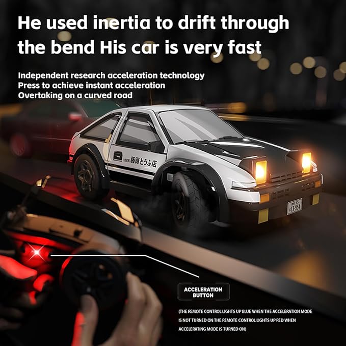 RC Drift Car 1/64 Scale Mini RC, 2.4Ghz Micro Turbo Racing 4WD Desktop Remote Control Rally Car with LED Lights for Adults Kid Toys Gift (AE86)