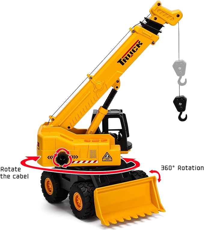 haomsj 2-in-1 Toy Crane Bulldozers Construction Set Trucks for Boys Age 3-5, Excavator Lifting Crane Toys with Light and Sound for Kids Ages 3 4 5 6 Years Old