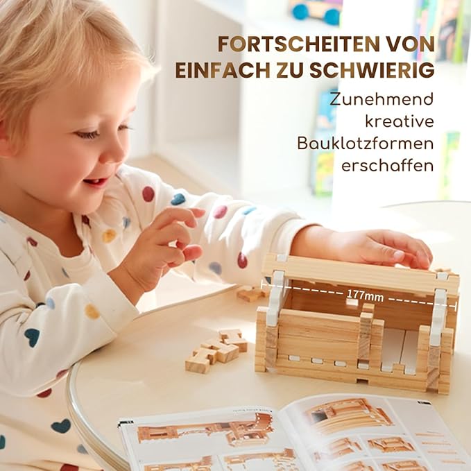 Jovi-mindly＆Notchies 107 Pcs Wooden Blocks Toys with Door and Windows,Classic Old Fashioned Toys,Wooden Building Blocks for Kids Ages 4-8 Boys and Girls,FSC Certified,Graduate Gifts