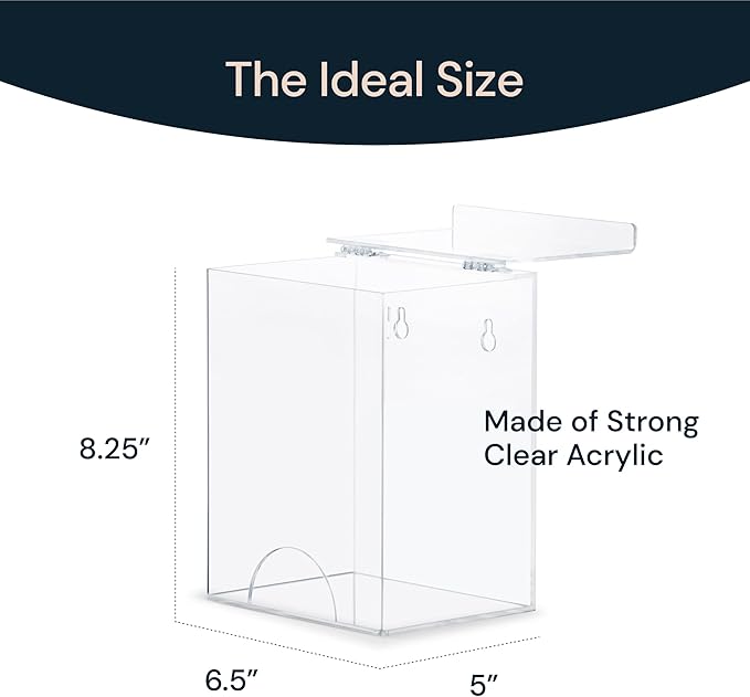 Glove Dispenser Wall Mount - Medium Clear Acrylic - Latex Glove Storage & Hair Net Dispenser - Acrylic Wall Mount Container for Household Essentials