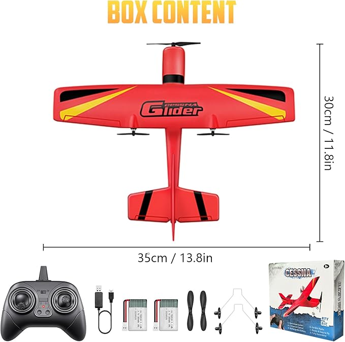 HAWK'S Work 2 CH RC Airplane, RC Plane Ready to Fly, 2.4GHz Remote Control Airplane, Easy to Fly RC Glider for Kids & Beginners (Red)
